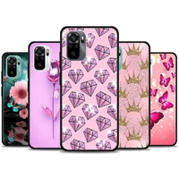 cute pink flower animals phone case for redmi 10 9 a c i k20 k30 pro k40 plus pro note 10 pro 11 pro soft silicone