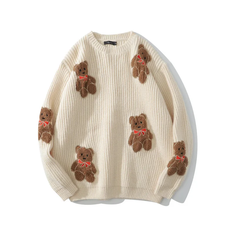 

Cute Kawaii Sweater Men Street Fashion Harajuku Cartoons Fluffy Bear Ins Oversize Couple Models O-neck Clothing Vintage Sweaters