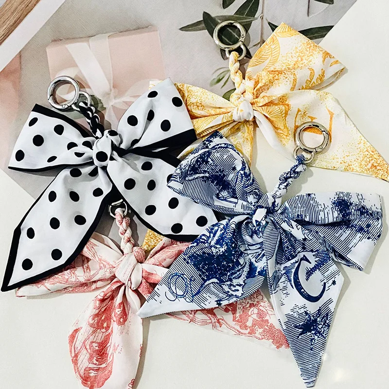 

Fashion Silk Bowknot Keychains For Women Girtls Charm Bag Car Pendant Key Rings Holder Creative Key Chain Accessories Gifts