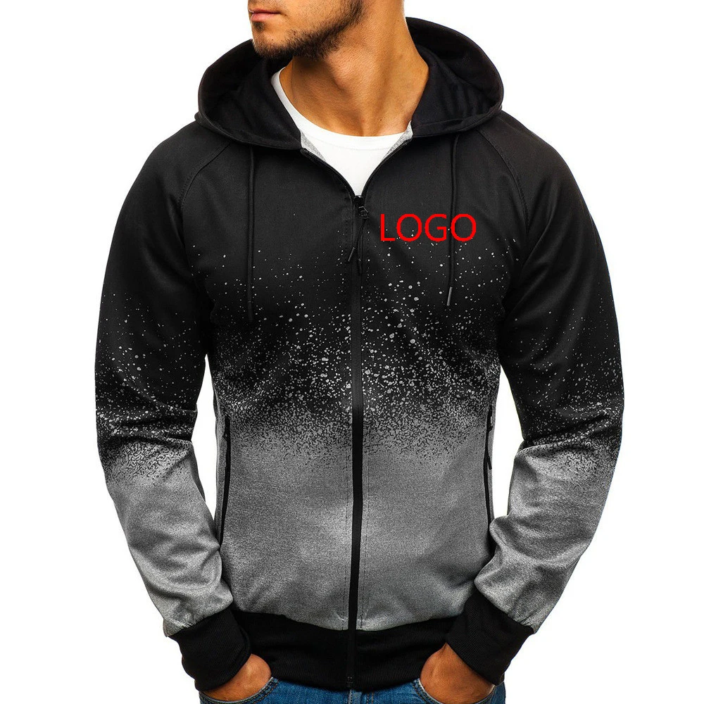 

Logo Customization 2023 Men's New Spring Jacket Print Casual Harajuku Gradient Coat Sweatshirts Zipper Hoodies Tops Clothing