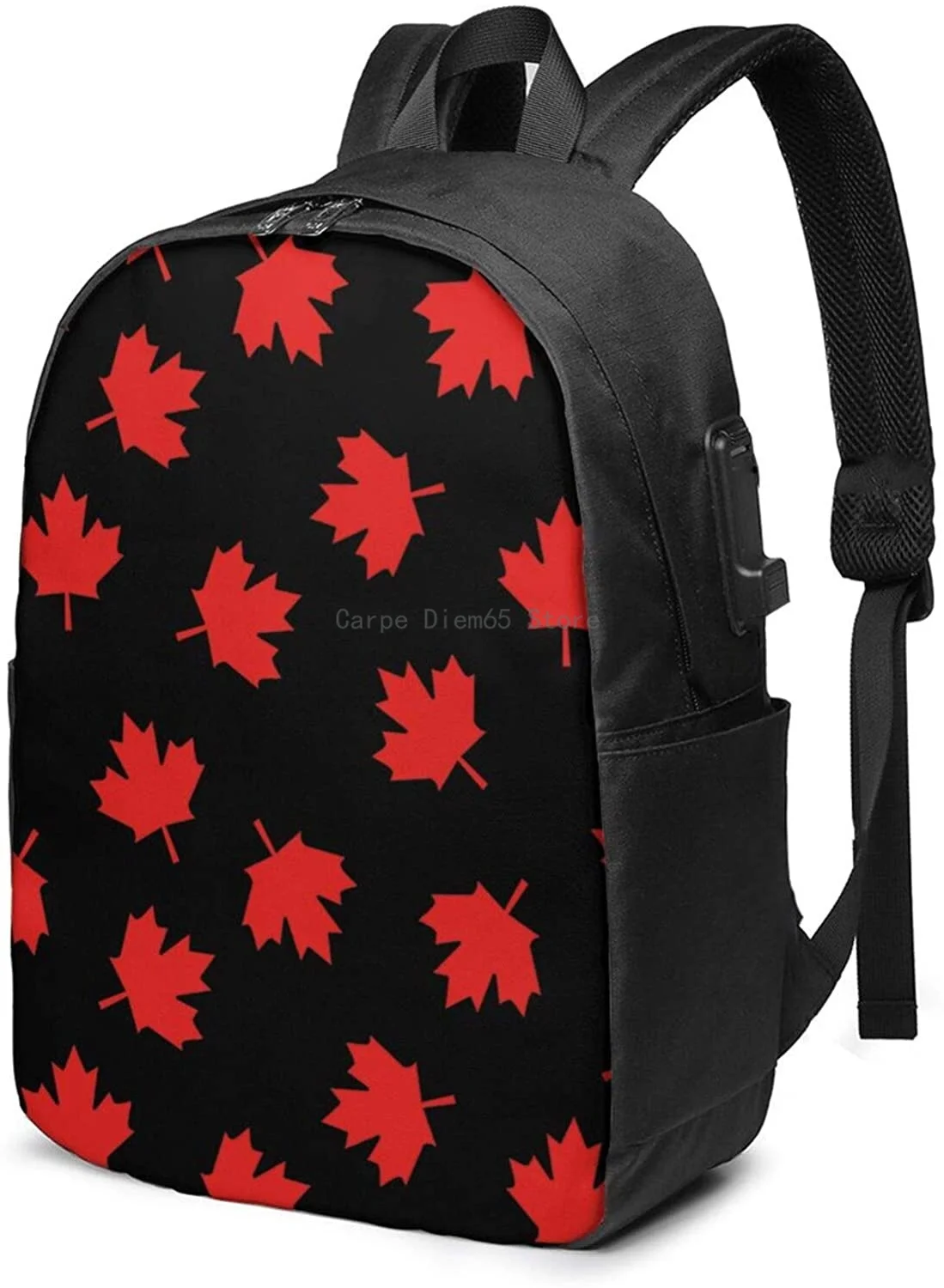 Maple Leaf Pattern Business Laptop School Bookbag Travel Backpack With Usb Charging Port & Headphone Port Fit 17 In