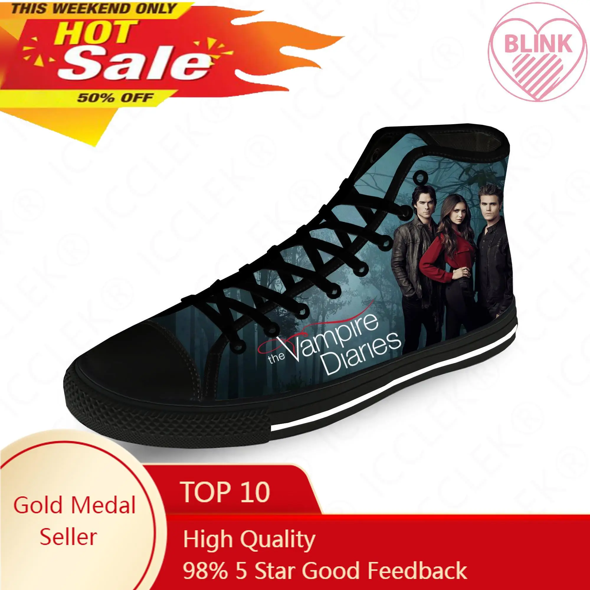 

The Vampire Diaries High Top Sneakers Mens Womens Teenager Casual Shoes Canvas Running Shoes 3D Print Lightweight shoe Black