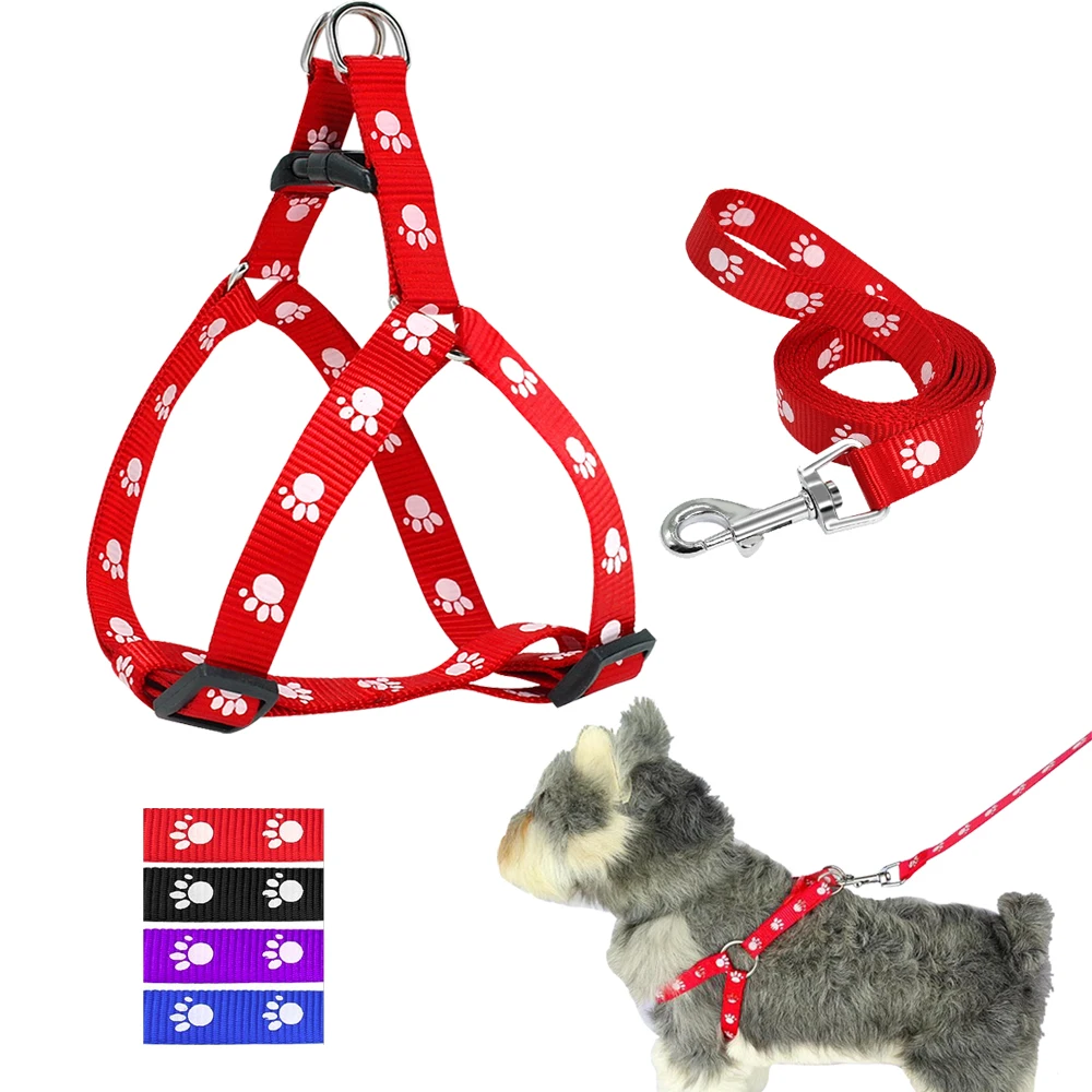 

Dog Paw Dogs Dog Strap Set Medium Leash Harness Adjustable Leash Small Walking Harness And For Print Nylon