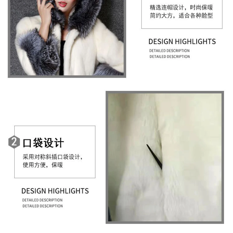 Faux Fur New Coat White Grey Fur Hat Fur Jacket Mink Luxury Long Coat Faux Fur Mink Fur Fox Fur Collar Faux Fur Ladies Coat
