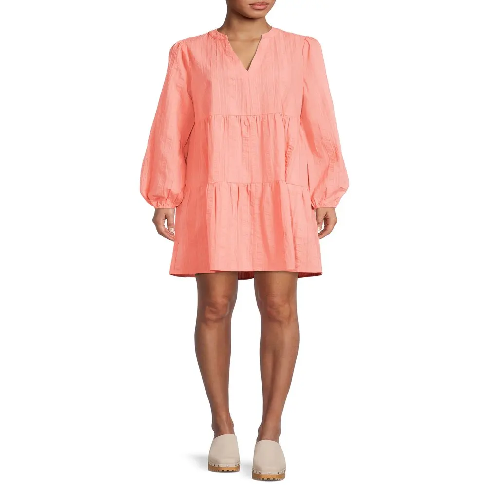 

Women`s Long Sleeve Solid and Eyelet Dress