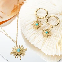 2022 popular jewelry natural stone starburst pendant necklace earring set women stainless steel earring necklace 18k gold plated