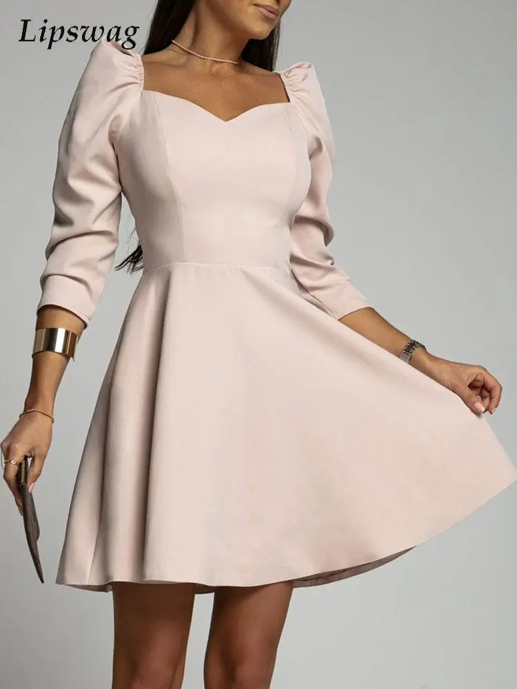 

Elegant Tie-dye High Waist Solid Dress Summer Fashion Puff Sleeve Women New Party Dresses Backless Lace-up Office Ladies Dresses