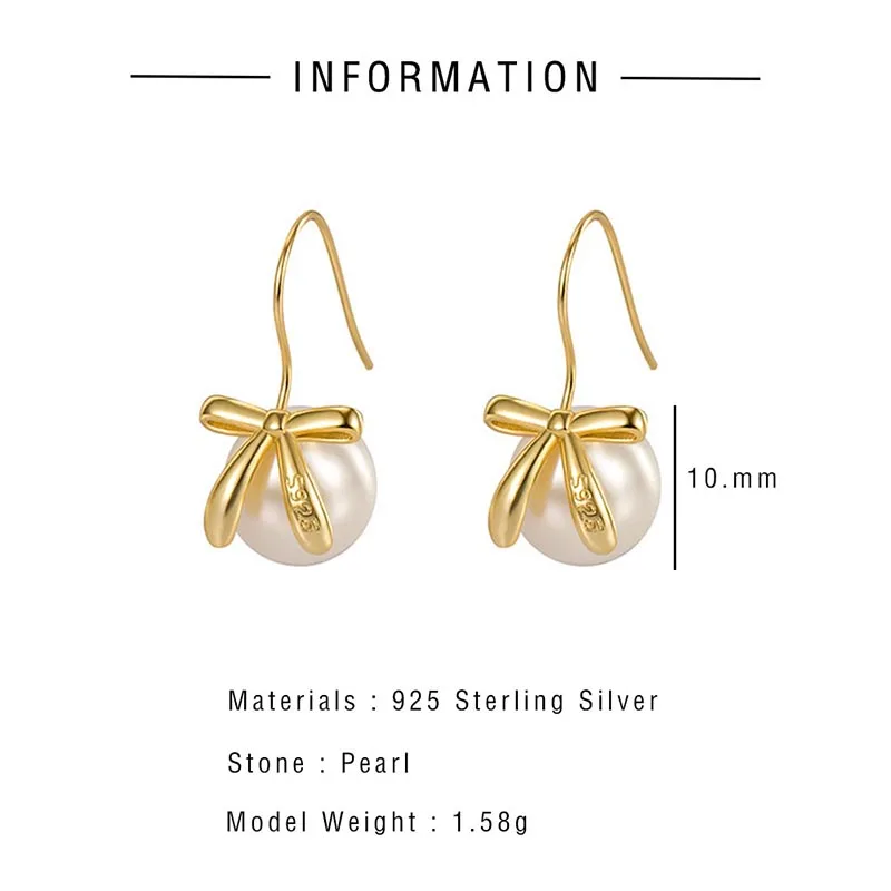 Серьги-подвески из серебра 925 пробы с жемчугом и бантом