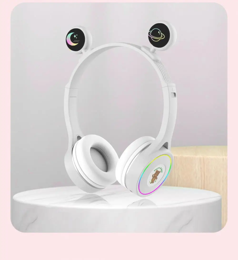 

Breathable Children Headset Flash Light Cute Eys Earphone Rgb Led Wireless Earphone Tws Earbuds Over-ear 300mah