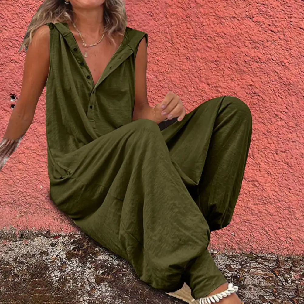 

Stylish Women Romper Loose-fitting Washable Hooded Jumpsuit Summer Vintage Jumpsuit Casual Women Playsuit