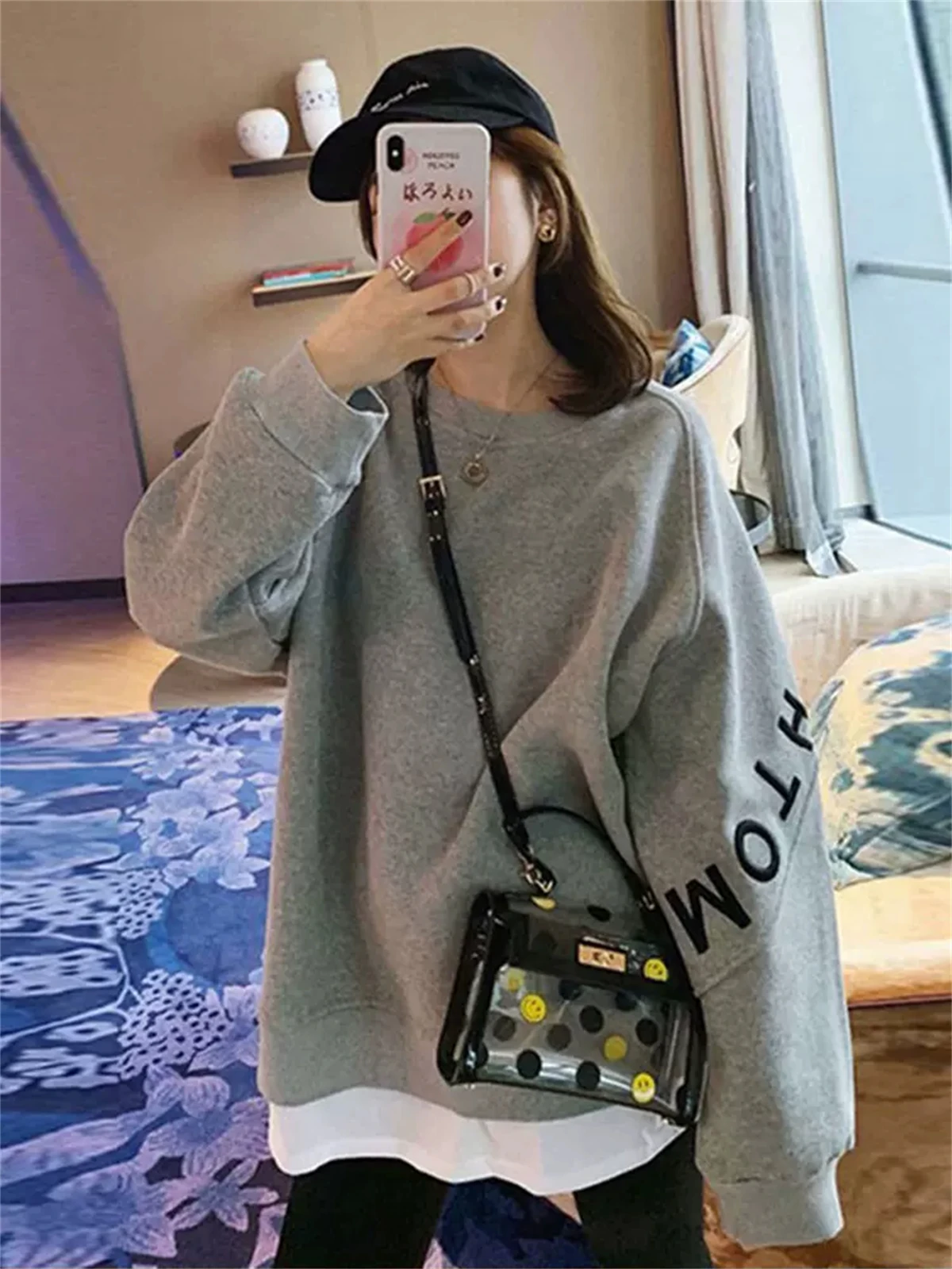 

2023 New Women's Wear Spring and Autumn Season Grey Loose Casual Design Sense Small Crowd Neck Fake Two Lazy Style Jackets