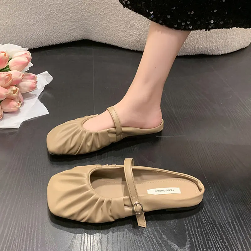 

Shoes Slippers Soft Luxury Slides Mules For Women 2023 Low Comfort Flat Silver Designer Retro Mary Janes Basic PU