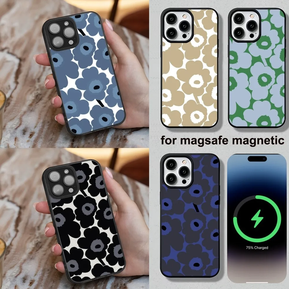 Flower Phone Case For iPhone 16 15 14 13 12 11 Plus Pro Max Mini U-Unikko Magesafe Magnetic Wireless Charge