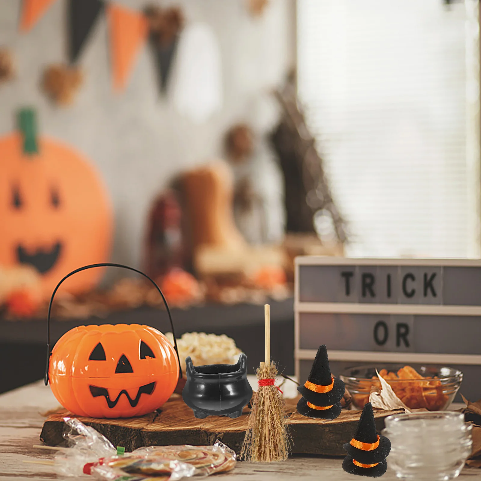 Хэллоуин Гном Шляпа Ведьма Ведро Набор Мини-котел Миниатюрная метла Шляпы