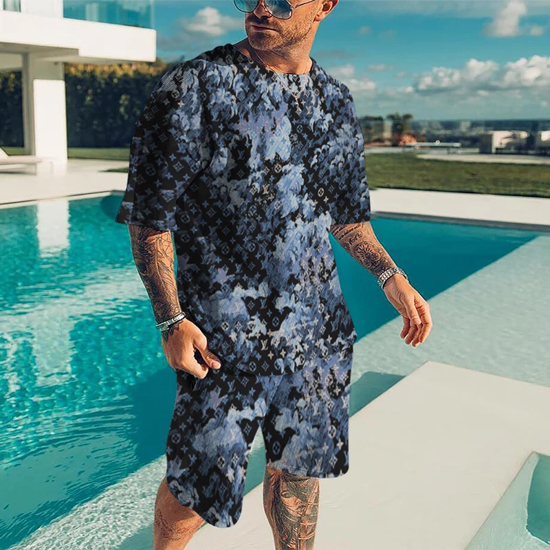 

Спортивный костюм мужской из 2 предметов, футболка и шорты с 3D эффектом