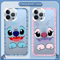 bandai kawayi lilo stitch lovers phone case telefoon for iphone 13promax 13 12 11 pro max mini transparent fine hole soft cover
