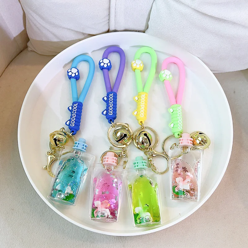 

2023 New Cute Cartoon Milk Bag Key Chain Keyring Bag Car Pendant Acrylic Quicksand Liquid Floating Keychain