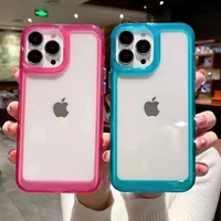 for iphone 14 13 12 11 pro max xr x xs 7 8plus se mini hd clear acrylic case luxury shockproof jelly color soft frame hard cover