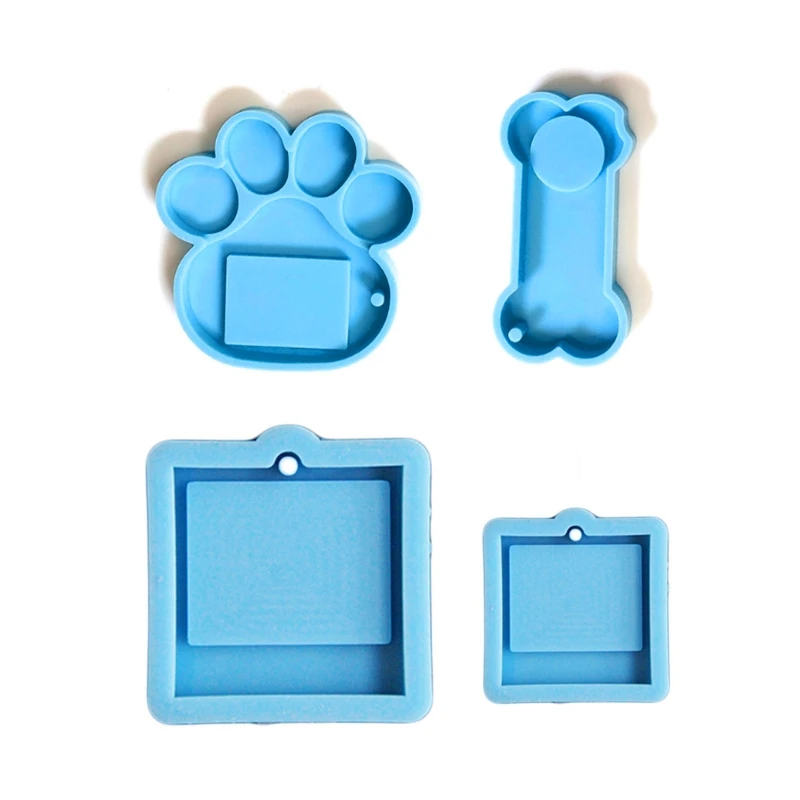 

4Pcs/set Dog Tag Resin Keychain Moulds Dog Bone Tag Silicone Moulds Epoxy Casting Mould for DIY Dog Tag Keychain Pendant