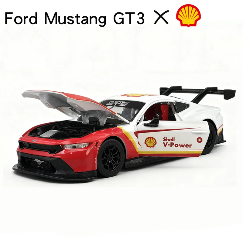 Фото 1:24 Ford Mustang GT3 Ко-брендовая версия, модель спортивного автомобиля из сплава, литье под давлением, металлический гоночный автомобиль, модель автомобиля, звуковой свет, детская игрушка в подарок №3