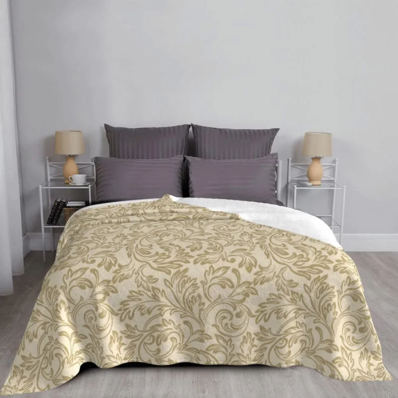 

Baroque Blanket Flannel Winter Gold Leaves Multi-function Super Warm Throw Blankets for Bed Travel Bedspread