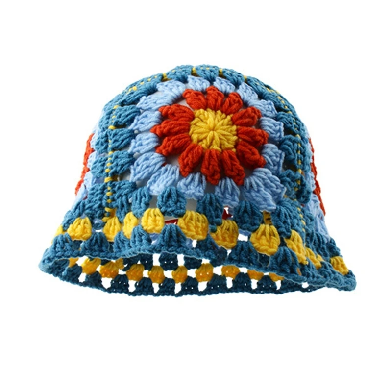 

Милая вязаная крючком шляпа-ведро для девочек, милая женская кепка рыбака с цветочным узором, женская повседневная летняя шапка