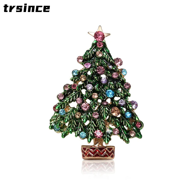 

New Christmas Tree Brooches for Women Rhinestone Inlay Fashion Jewelry Festival Brooch Pins Good Gift Winter Coat Brooch