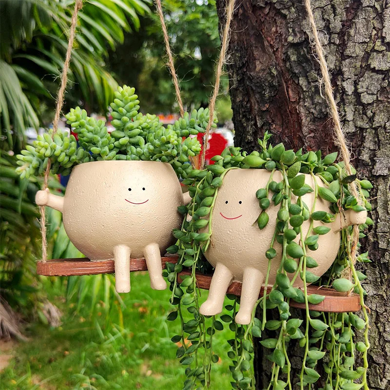 

Creative Design Swing Hanging Plant Pot Cartoon Smiley Face Garden Garden Garden Landscape Layout Cute Succulent Pot Decoration
