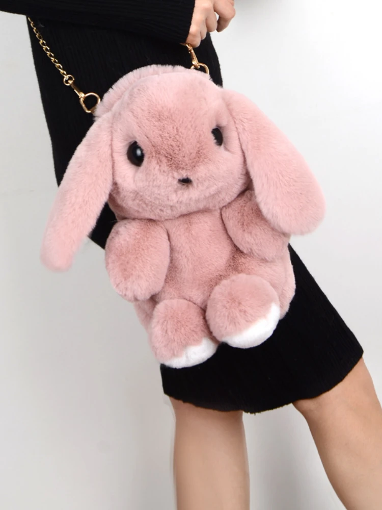 

Ready Stock Cute Fluffy Little Rabbit Pompoms Chain Bag Women Cartoon Sling Bag Bunny Shoulder Japan Teenage Plush Backpack