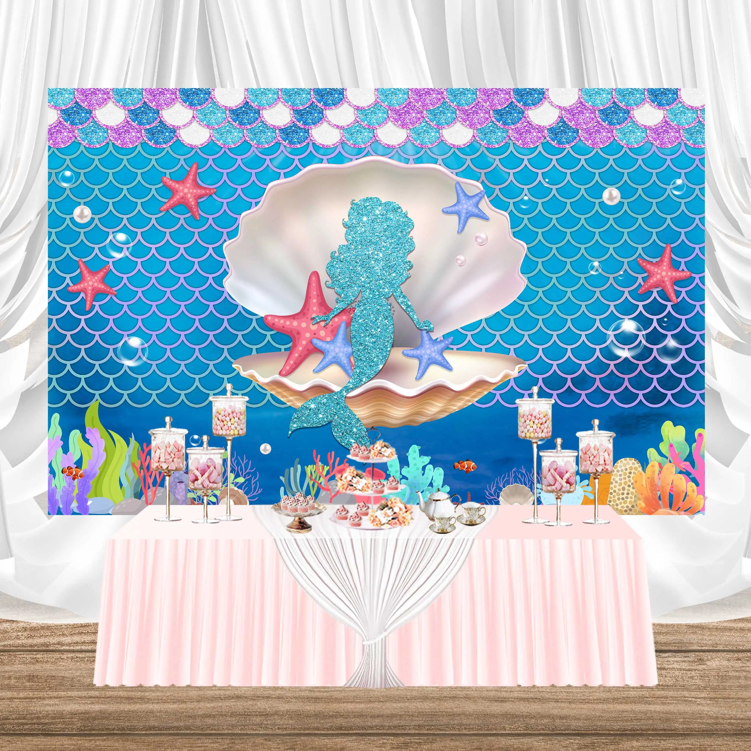 

Фотофон SeekPro для девочек с изображением детских звезд и ракушек фотография на день рождения коралловые весы Русалка детский фон
