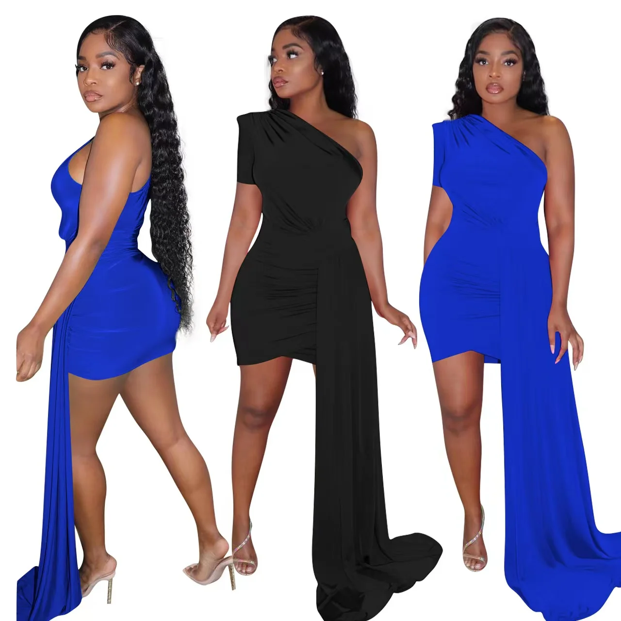 

European and American Luxury Designer Women's Clothing Hot Sale Fashion Sexy Slanted Shoulder Fringed Dress Exotic Clothing