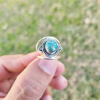vintage style inlaid natural turquoise rings elegant luxury women silver color metal rings anniversary gift jewelry