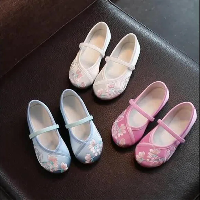 

Sprng Children's Embroidered Cloth Shoes Girls' Shoes Children's Dance Shoes Girls Sweet Princess Flats Kids Performance Shoes