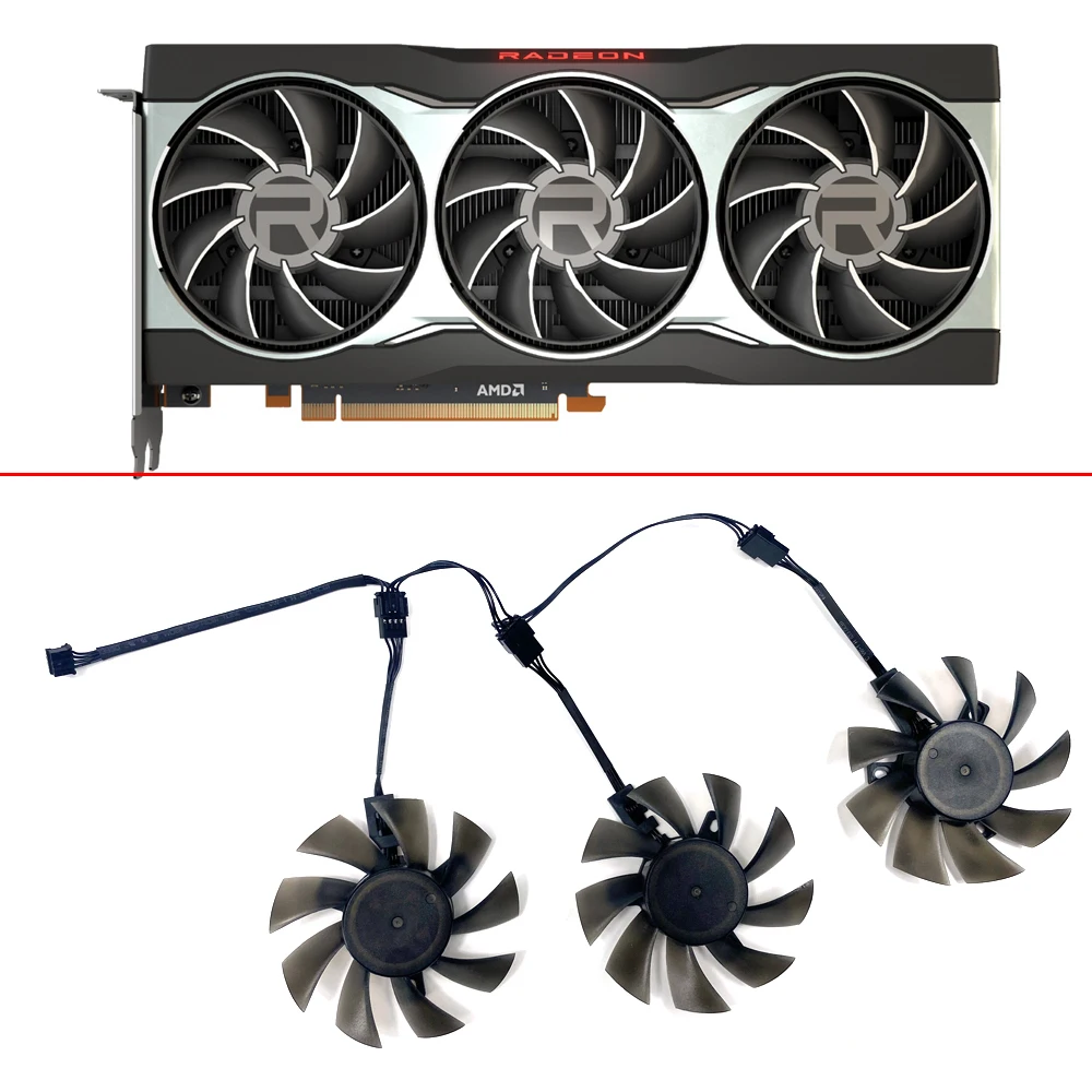 Вентилятор охлаждения с двумя шариками для AMD Radeon RX6800 RX6800XT RX6900XT, сменный вентилятор для видеокарты 16 ГБ, для самостоятельной сборки, 75 мм, FD7010H12S, 4 контакта