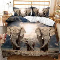 animal elephant single duvet covers pillowcase breathable washed microfiber king bedding set with zipper closure corner ties