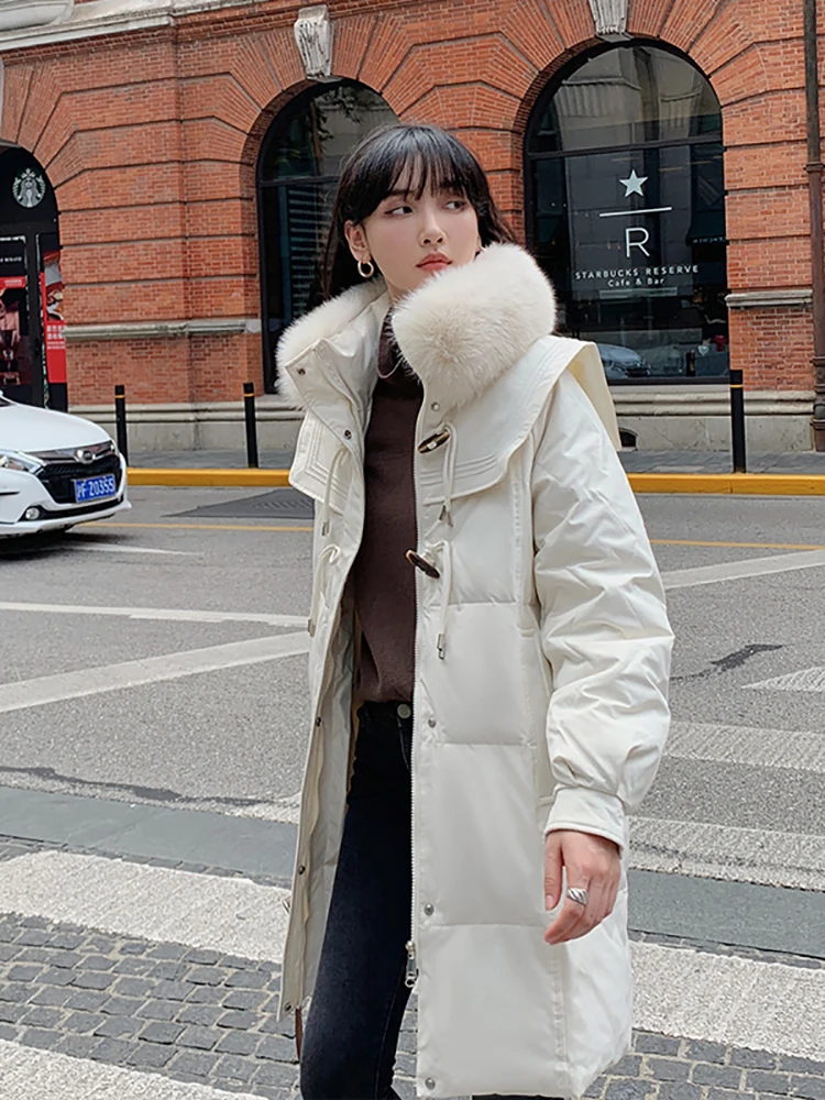 AOSSVIAO 2022 Winter Womens Down Jackets Long Thick down Casual Coat Puffer Jacket Slim Remove Hooded Parka