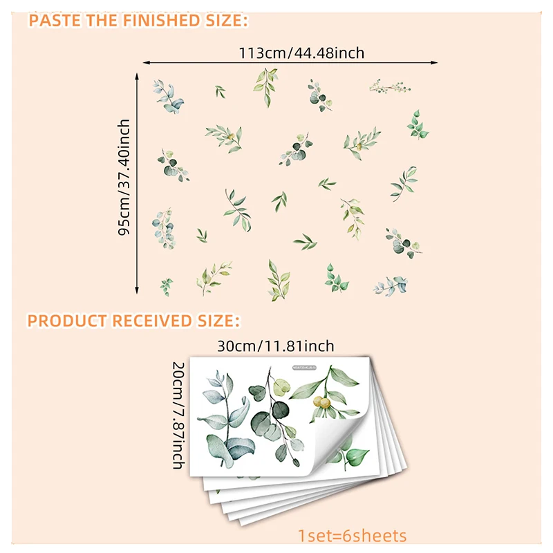 6 листов акварельных листьев настенные наклейки зеленые растения тропические