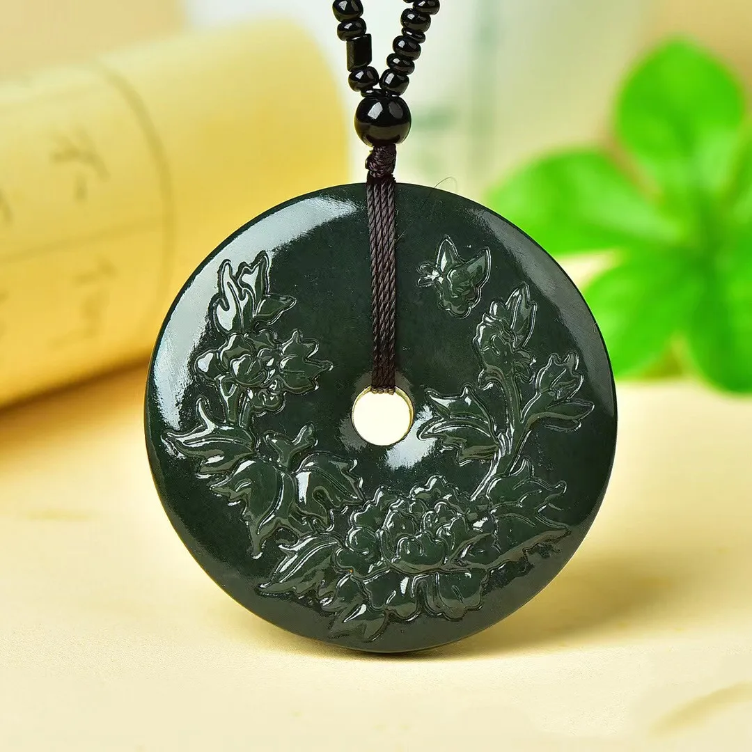 

Natural Hotan Jade Sapphire Peony Safety Buckle Pendant Men's and Women's Flower Blossom Wealth Pendant