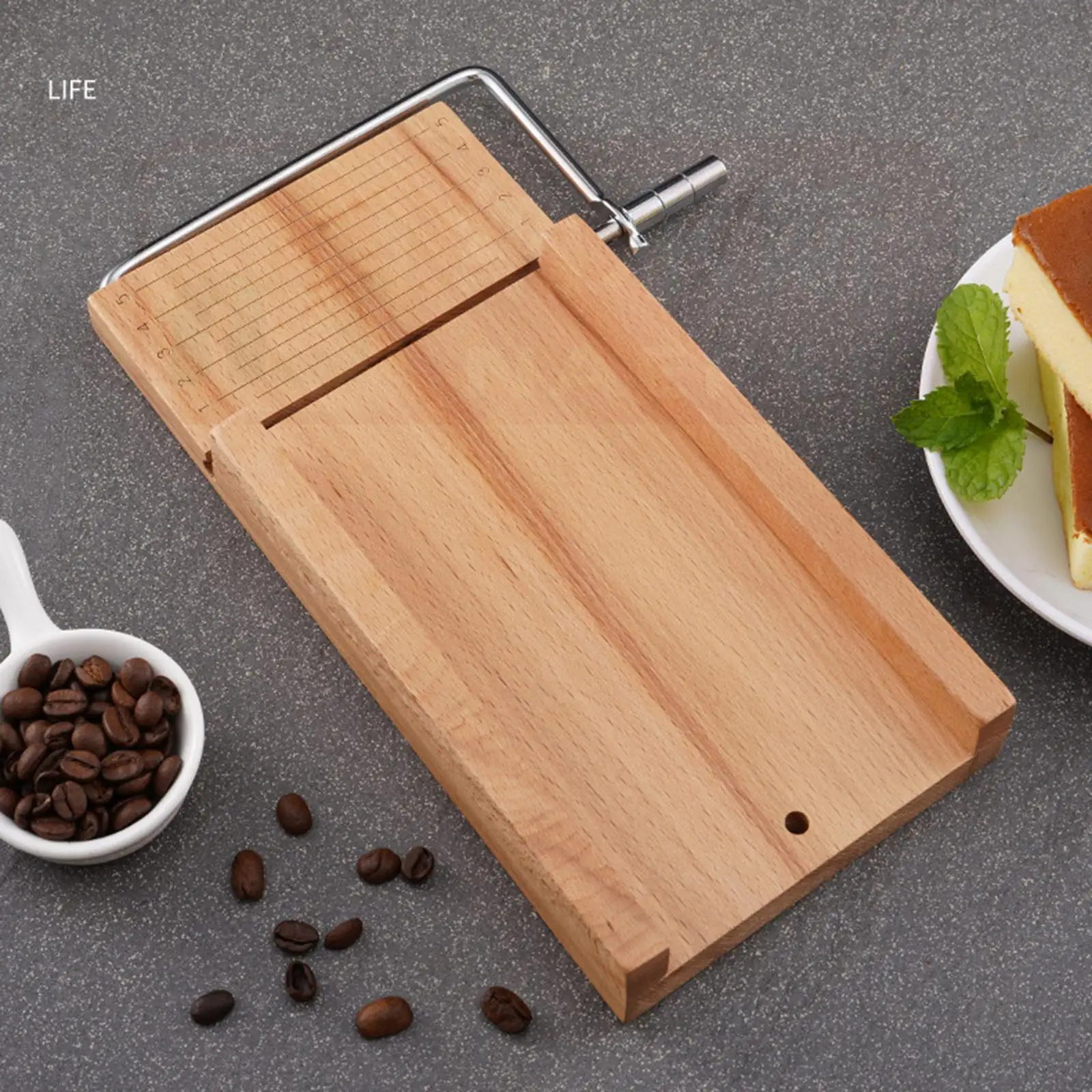 

Wood Cheese Slicer Cheese Board with Slicer Platter Multi-Purpose with Scales Mark Kitchen Tool Cutting Board for Bread Loaf