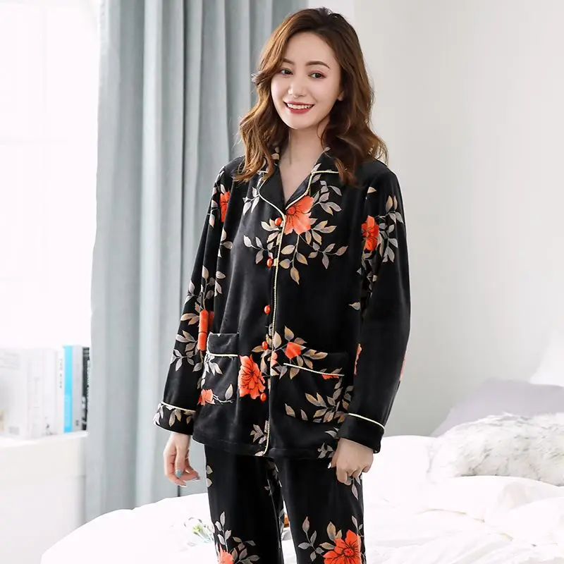pajamas for women winter thicken warm long sleeve christmas nightwears woman two pieces sets sleepwear clothing female clothes