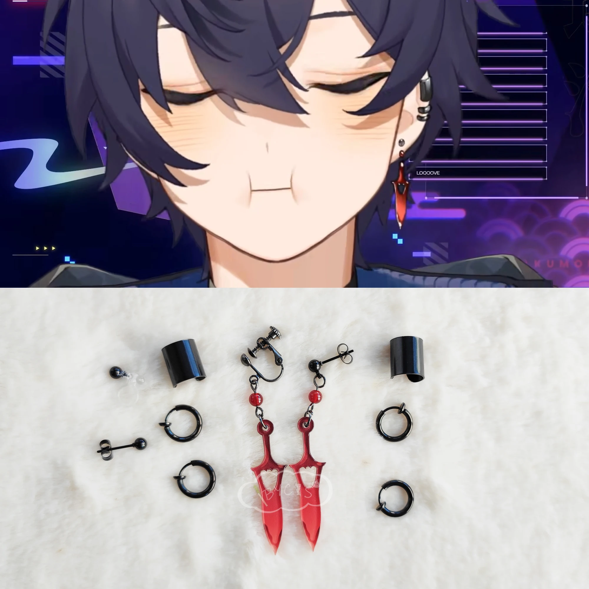 

Vtuber Shoto Cos New Ear Clip Ear Pin Earrings Leather Necklace Cosplay Virtual Idol Handmade Jewelry Accessories