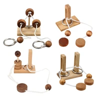 4pcs threading rope loop wooden educational toys interlocking puzzles puzzle locks brain teaser puzzles wooden logic puzzles