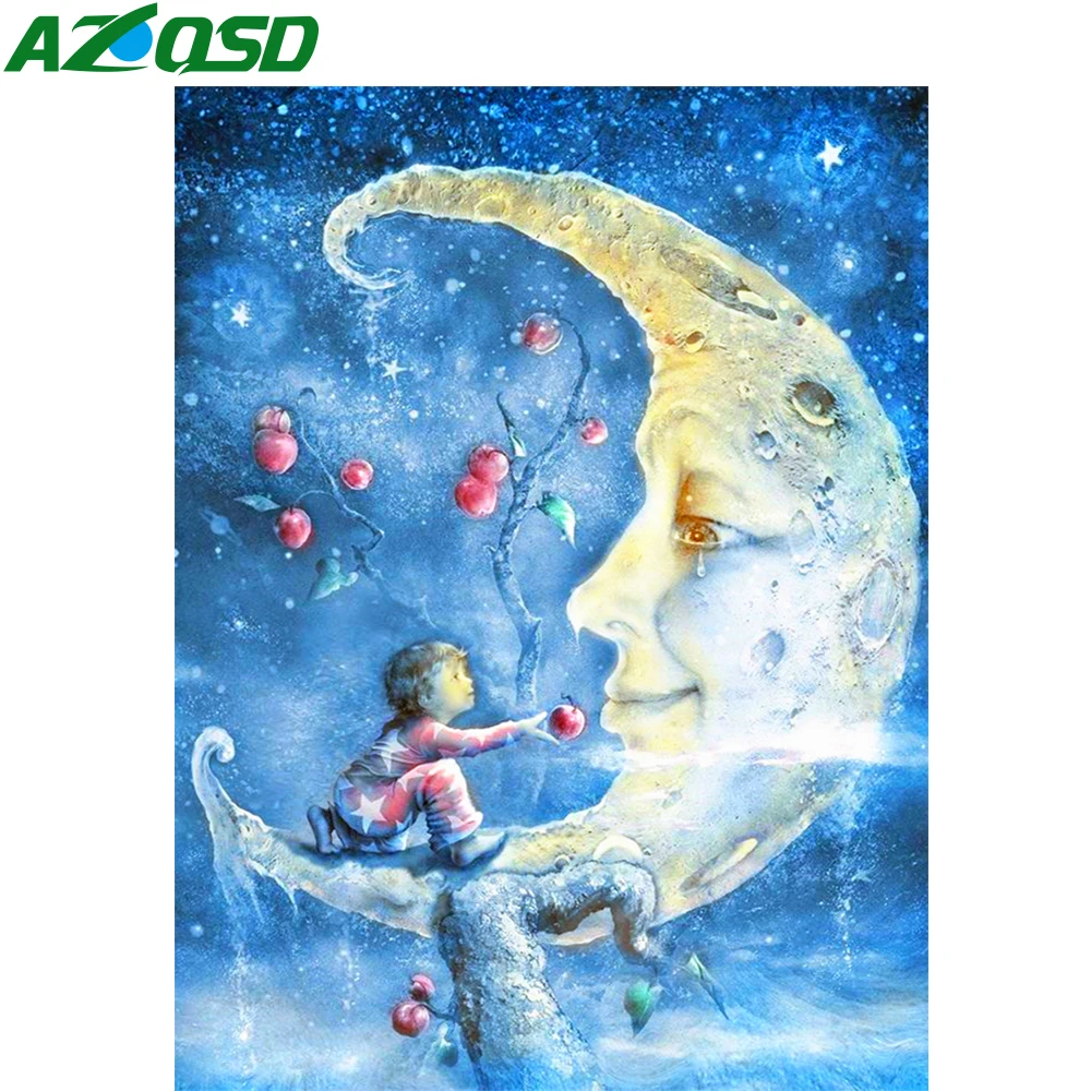 

AZQSD Diamond Embroidery Moon Boy Mosaic Rhinestones Full Drill Painting Landscape Cross Stitch Kits Handicraft Home Decor Gift