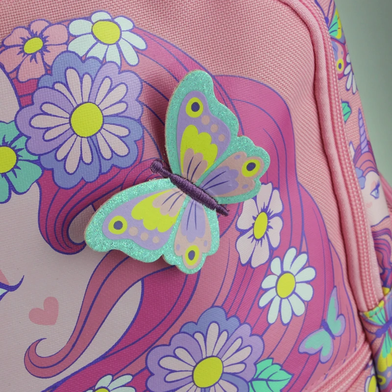 Australia Original Smiggle Children's Schoolbag Girls Shoulder Backpack Pink Butterfly Unicorn Sweet Bag 7-12 Years 16 Inches