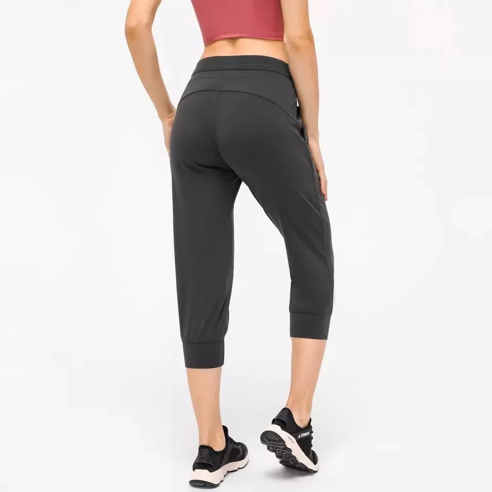 Женские Спортивные укороченные штаны для бега на талии с завязками фитнеса йоги