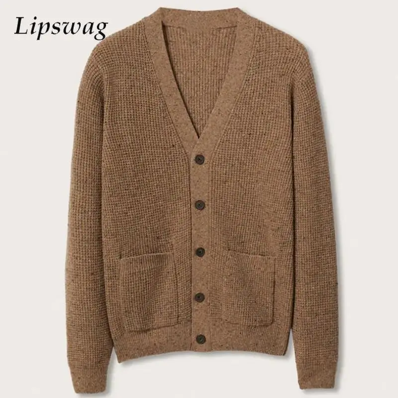 

Leisure Men's Knitted Jackets Winter Warm Thick Knitting Sweater Cardigans Fall Vintage Pockets Buttoned V Neck Sweatercoat Men