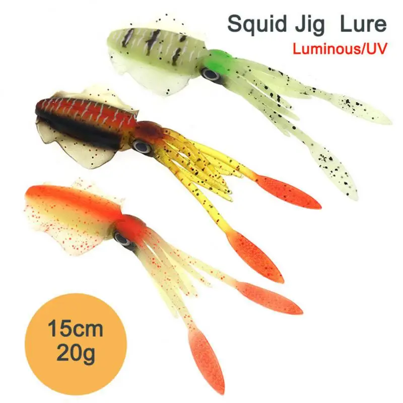 

3d Natural Eyes Luminous Simulation Squid Fake Bait 15cm 20g Silicon Lure Soft Bait Flexible Bionic Bait Soft Fake Bait