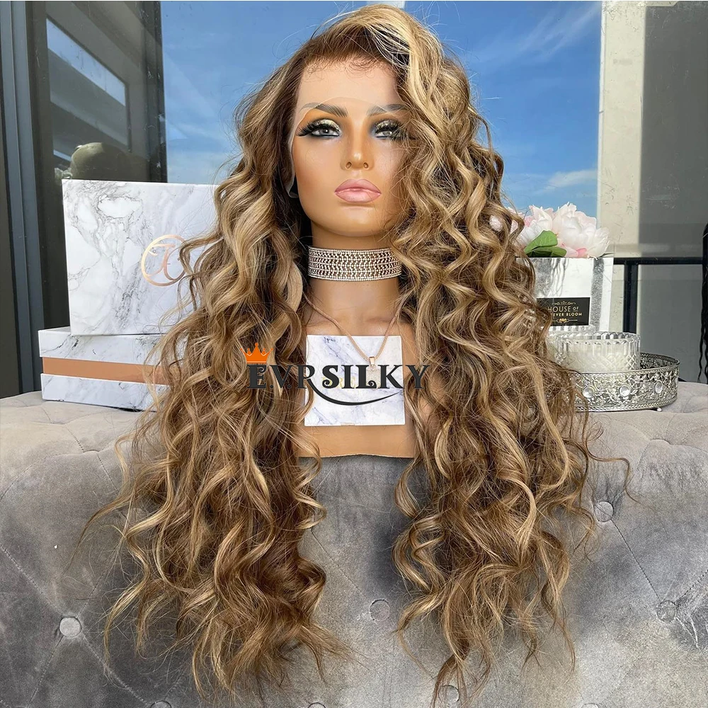 

Парик с эффектом омбре, Свободные Вьющиеся Волнистые фронтальные парики с HD кружевом, предварительно выщипанные коричневые светлые 360 полн...