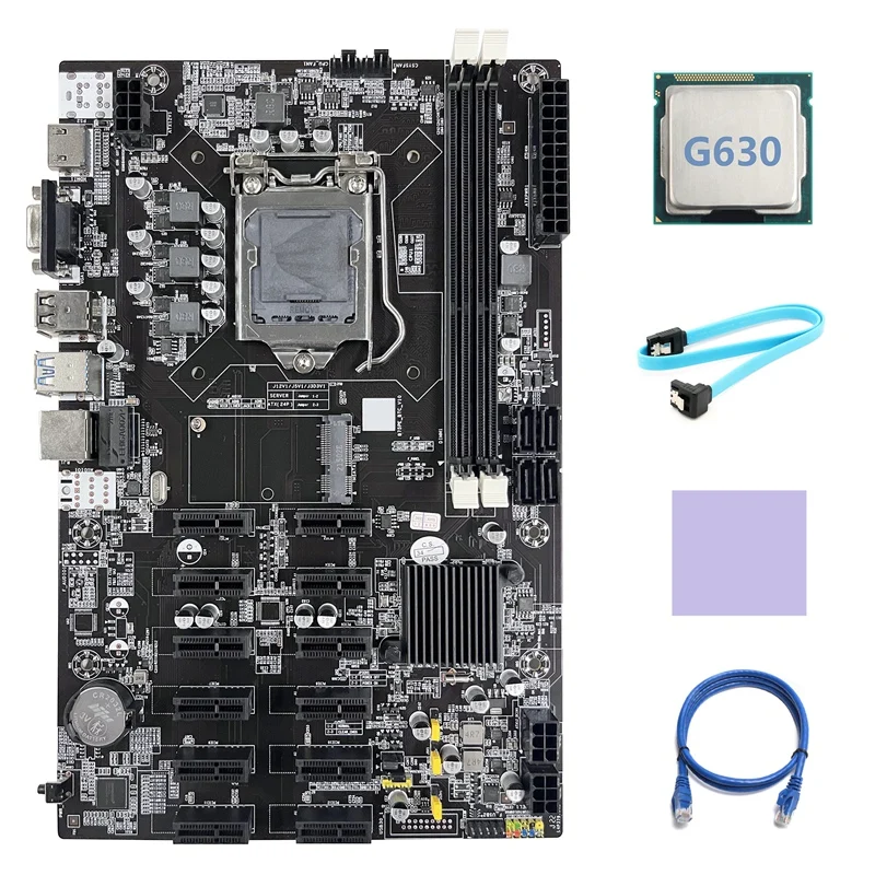 

Материнская плата B75 12 PCIE ETH для майнинга, материнская плата LGA1155 + процессор G630 + кабель SATA + сетевой кабель RJ45 + термоподушка