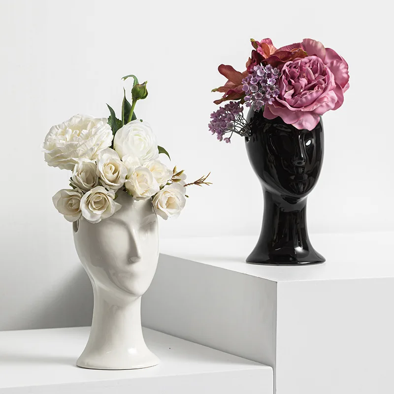 

New Light Luxury Brain Hole Big Open Ceramic Vase Art Ornaments Simple Home Decoration Accessories European Foreign Trade
